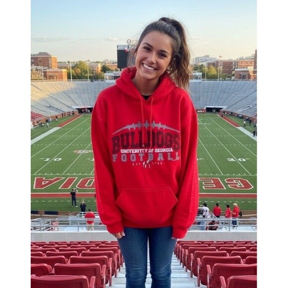Gildan Tops - UGA Bulldogs Football Red Hoodie Womens LRG Gildan Heavy Blend Pullover Georgia